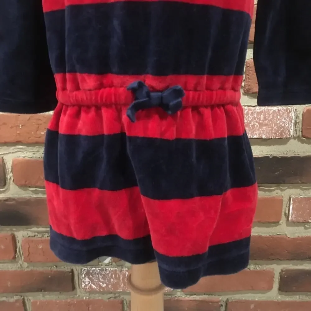 Ralph Lauren Dress sz 18 m Red and Blue Stripe Long Sleeve Tunic Dress Velour